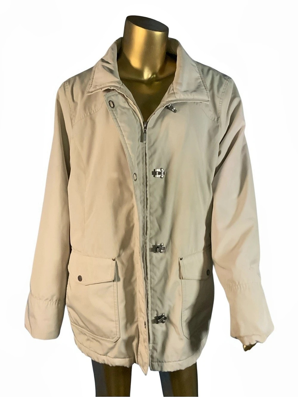 London Fog Towne Jacket Size XL Beige Full Zip Hooded Parka